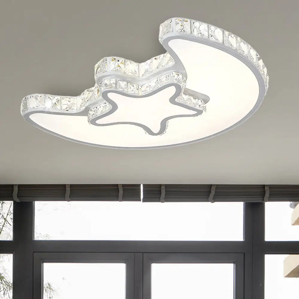 DecorBites™ DecorBites™ Modern LED Bedroom Ceiling Light Fixture - White Flush Mount with Star Moon Crystal Shade