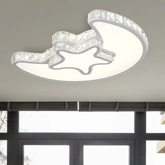 DecorBites™ DecorBites™ Modern LED Bedroom Ceiling Light Fixture - White Flush Mount with Star Moon Crystal Shade