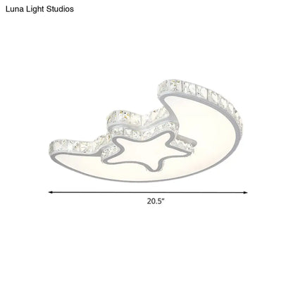 DecorBites™ DecorBites™ Modern LED Bedroom Ceiling Light Fixture - White Flush Mount with Star Moon Crystal Shade