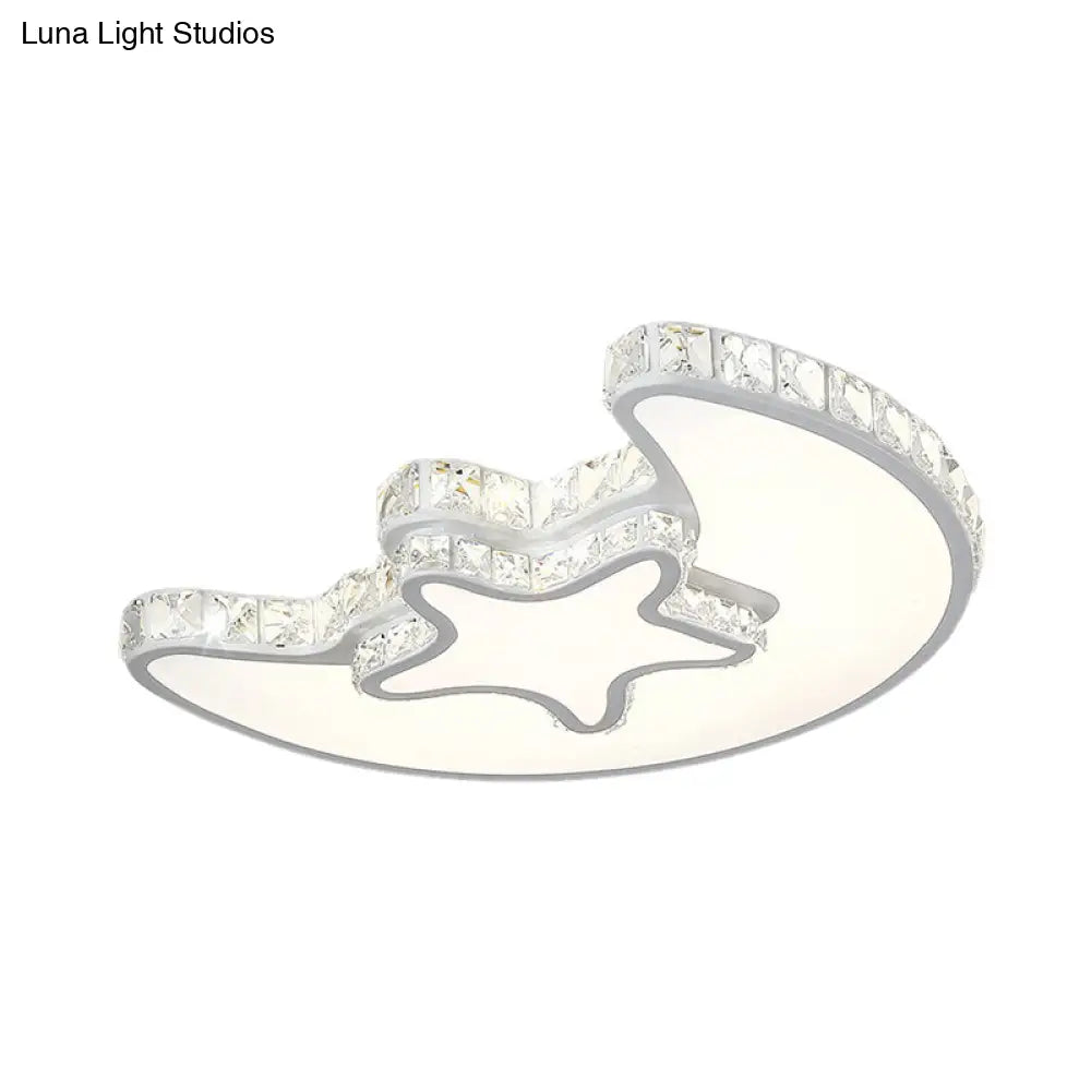 DecorBites™ DecorBites™ Modern LED Bedroom Ceiling Light Fixture - White Flush Mount with Star Moon Crystal Shade