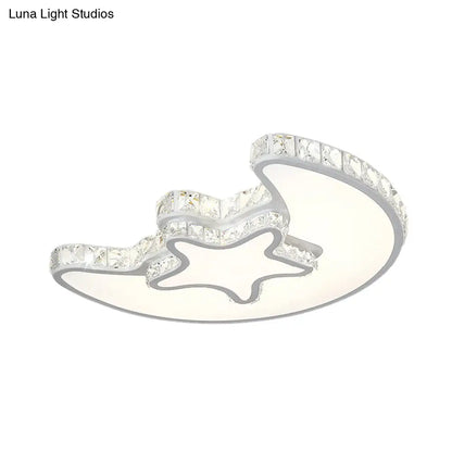 DecorBites™ DecorBites™ Modern LED Bedroom Ceiling Light Fixture - White Flush Mount with Star Moon Crystal Shade