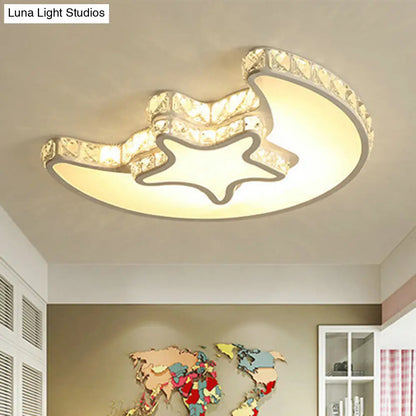 DecorBites™ DecorBites™ Modern LED Bedroom Ceiling Light Fixture - White Flush Mount with Star Moon Crystal Shade