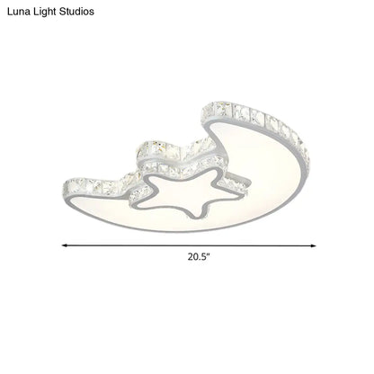 DecorBites™ DecorBites™ Modern LED Bedroom Ceiling Light Fixture - White Flush Mount with Star Moon Crystal Shade