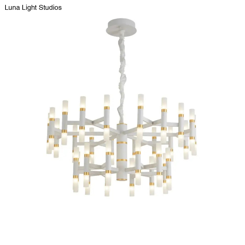 Lámpara de techo LED moderna para dormitorio - 24/36/60 luces, pantalla tubular de hierro, colgante blanco/negro