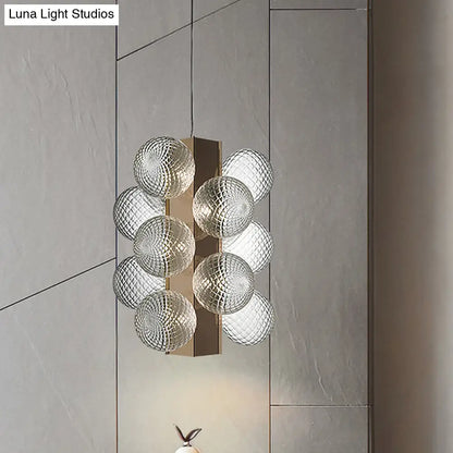 Lámpara de mesa colgante LED moderna de latón con pantalla de cristal transparente con burbujas