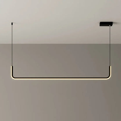 Kit de lámpara colgante de isla LED moderna DecorBites™ negra: elegante diseño metálico semirectangular con iluminación ajustable cálida/blanca.