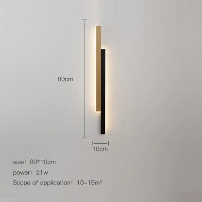 Modern led black wall lamp set with gold and black vertical bars emitting warm glow for living room decorbites led black