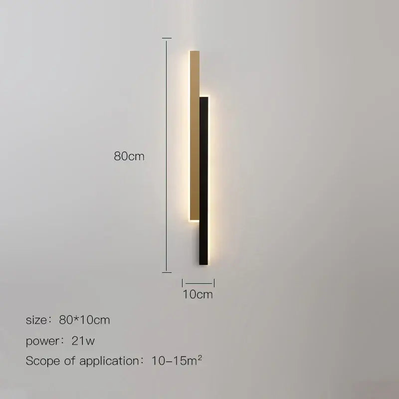Modern led black wall lamp set with gold and black vertical bars emitting warm glow for living room decorbites led black