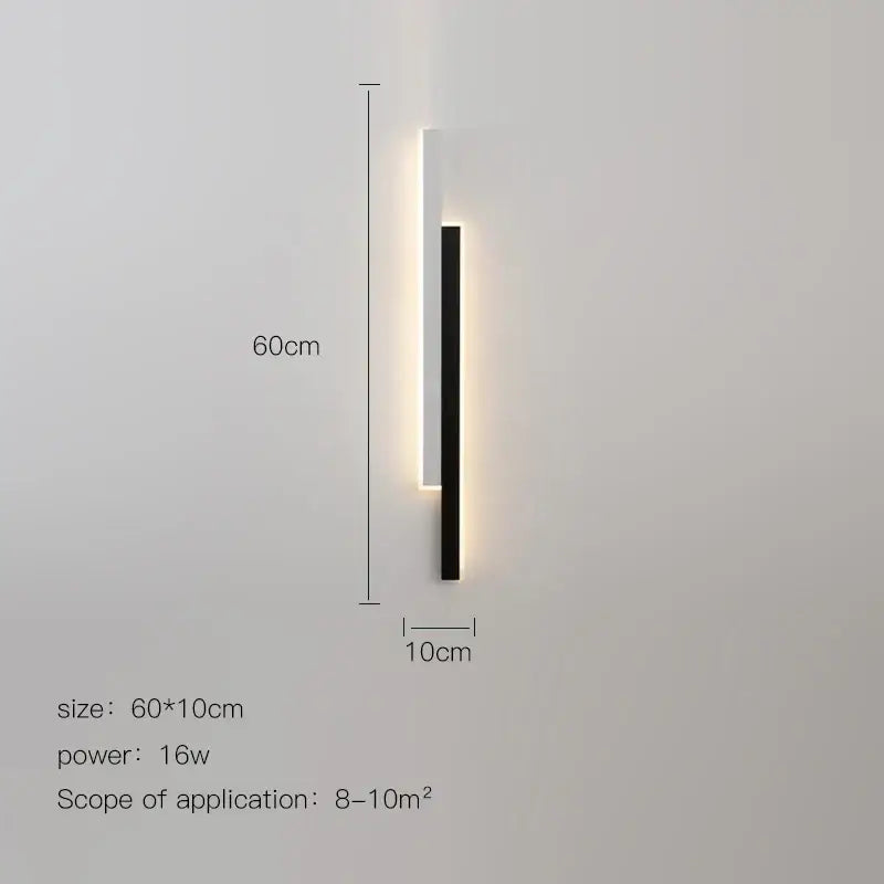 Minimalist modern led black wall lamp with sleek black and white design emitting warm gold glow for living room decorbites