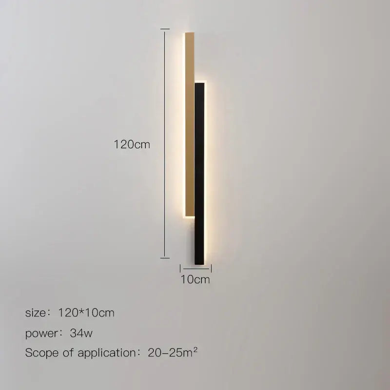 Modern led black wall lamp set with dual vertical gold and black bars and warm glow for living room decorbites led black
