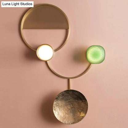 DecorBites™ DecorBites™ Modern LED Brass Circles Wall Sconce for Living Room - Contemporary Metal Flush Mount Lamp