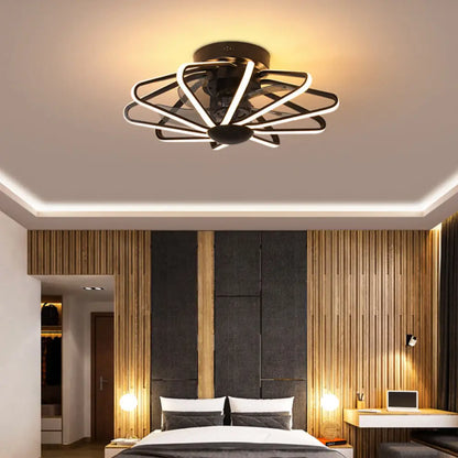 DecorBites™ DecorBites™ Modern LED Cage Pendant Fan Light - 23" Wide, Semi-Flush Ceiling Light for Bedroom