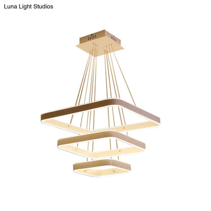 Lámpara de techo LED moderna: Lámpara colgante cuadrada blanca de 3 niveles con múltiples tonos de luz.