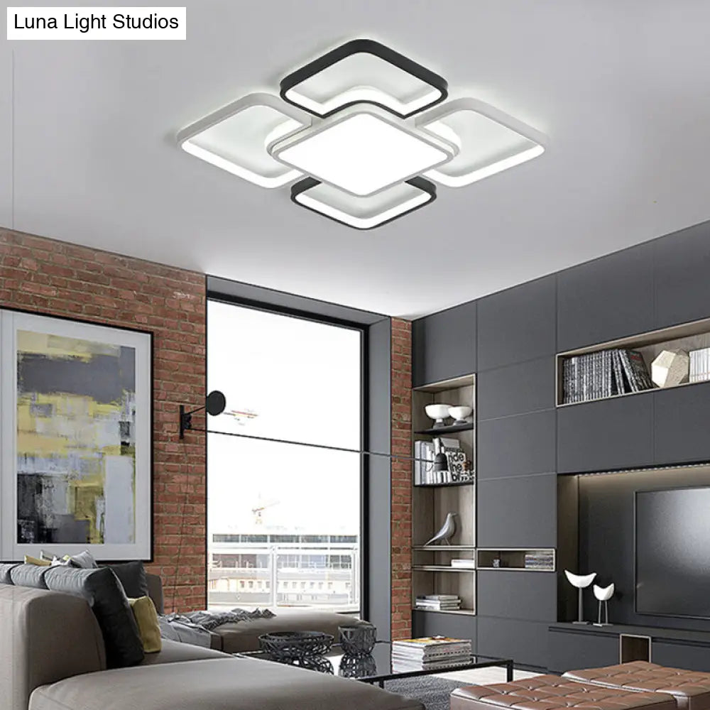DecorBites™ DecorBites™ Modern LED Ceiling Flush Mount Light - 16/19.5/35.5" - Black & White - Square/Rectangle Lamp - Acrylic Shade - Warm/White Light
