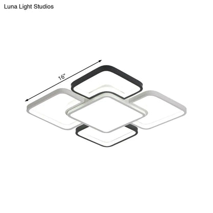 DecorBites™ DecorBites™ Modern LED Ceiling Flush Mount Light - 16/19.5/35.5" - Black & White - Square/Rectangle Lamp - Acrylic Shade - Warm/White Light