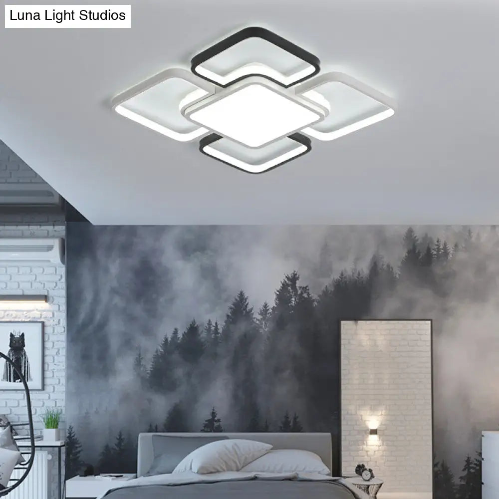 DecorBites™ DecorBites™ Modern LED Ceiling Flush Mount Light - 16/19.5/35.5" - Black & White - Square/Rectangle Lamp - Acrylic Shade - Warm/White Light