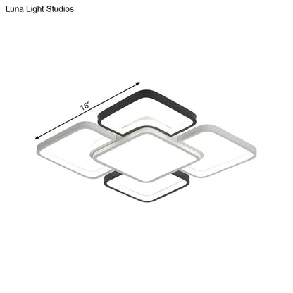 DecorBites™ DecorBites™ Modern LED Ceiling Flush Mount Light - 16/19.5/35.5" - Black & White - Square/Rectangle Lamp - Acrylic Shade - Warm/White Light