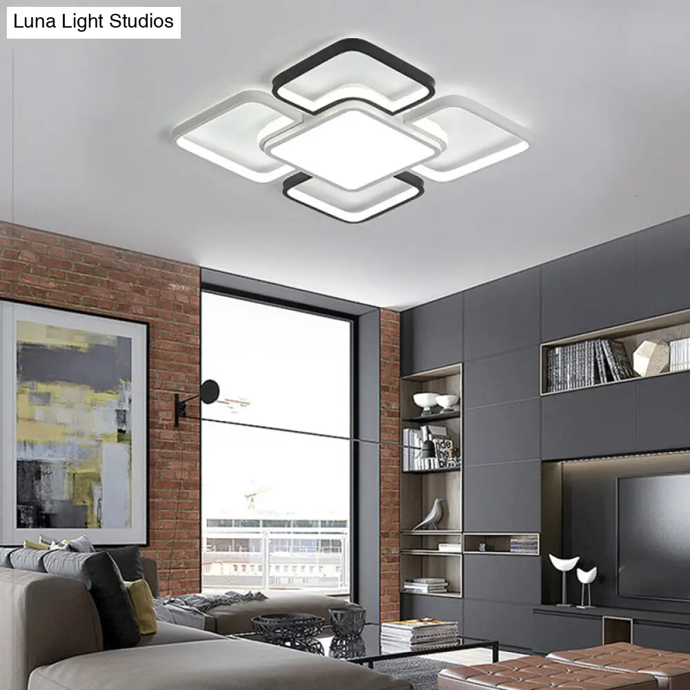 DecorBites™ DecorBites™ Modern LED Ceiling Flush Mount Light - 16/19.5/35.5" - Black & White - Square/Rectangle Lamp - Acrylic Shade - Warm/White Light
