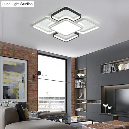 DecorBites™ DecorBites™ Modern LED Ceiling Flush Mount Light - 16/19.5/35.5" - Black & White - Square/Rectangle Lamp - Acrylic Shade - Warm/White Light