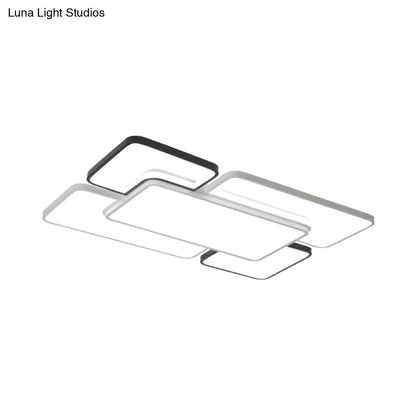 DecorBites™ DecorBites™ Modern LED Ceiling Flush Mount Light - 16/19.5/35.5" - Black & White - Square/Rectangle Lamp - Acrylic Shade - Warm/White Light