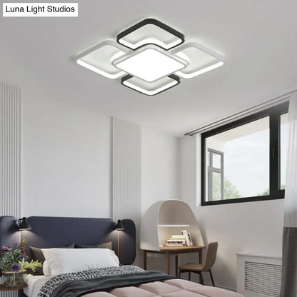 DecorBites™ DecorBites™ Modern LED Ceiling Flush Mount Light - 16/19.5/35.5" - Black & White - Square/Rectangle Lamp - Acrylic Shade - Warm/White Light