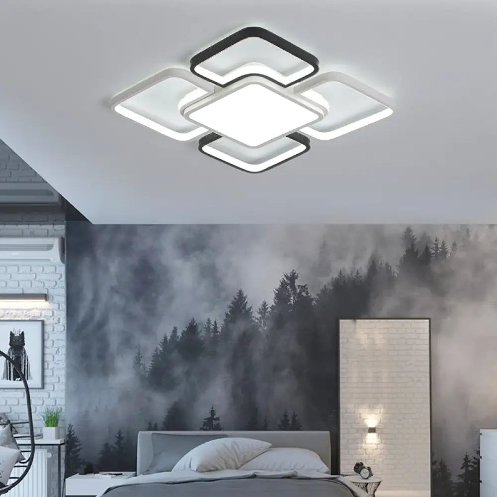 DecorBites™ DecorBites™ Modern LED Ceiling Flush Mount Light - 16/19.5/35.5" - Black & White - Square/Rectangle Lamp - Acrylic Shade - Warm/White Light