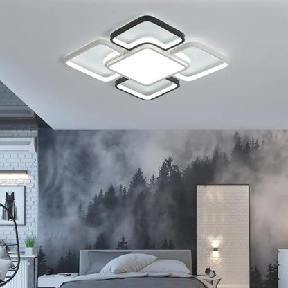 DecorBites™ DecorBites™ Modern LED Ceiling Flush Mount Light - 16/19.5/35.5" - Black & White - Square/Rectangle Lamp - Acrylic Shade - Warm/White Light
