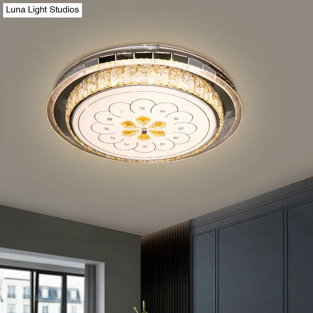 DecorBites™ DecorBites™ Modern LED Ceiling Lamp: Clear Crystal Circular Flushmount in Stainless-Steel