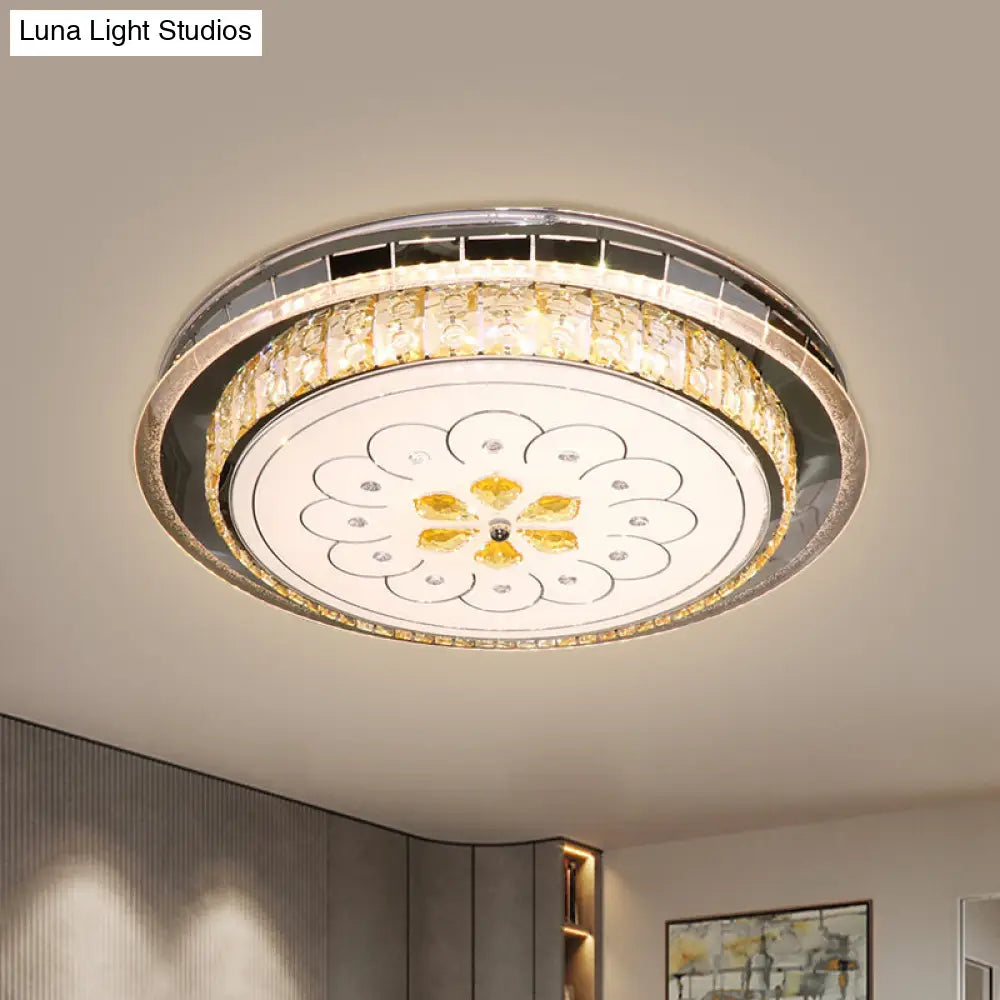DecorBites™ DecorBites™ Modern LED Ceiling Lamp: Clear Crystal Circular Flushmount in Stainless-Steel