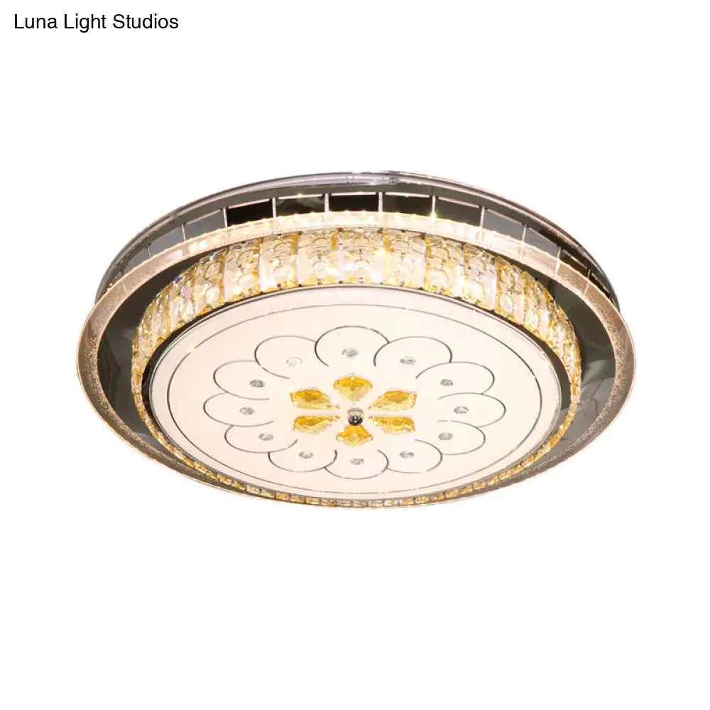 DecorBites™ DecorBites™ Modern LED Ceiling Lamp: Clear Crystal Circular Flushmount in Stainless-Steel