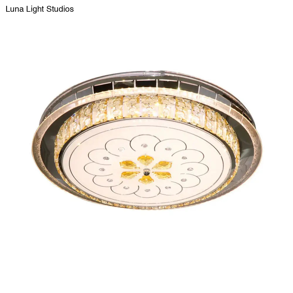 DecorBites™ DecorBites™ Modern LED Ceiling Lamp: Clear Crystal Circular Flushmount in Stainless-Steel