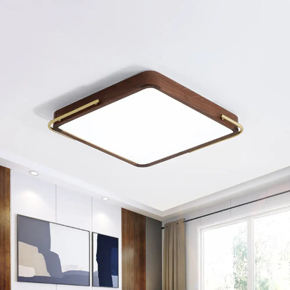 DecorBites™ DecorBites™ Modern LED Ceiling Light with Wood Shade - Brown Square/Rectangle Flush Mount, 13"/19"/27