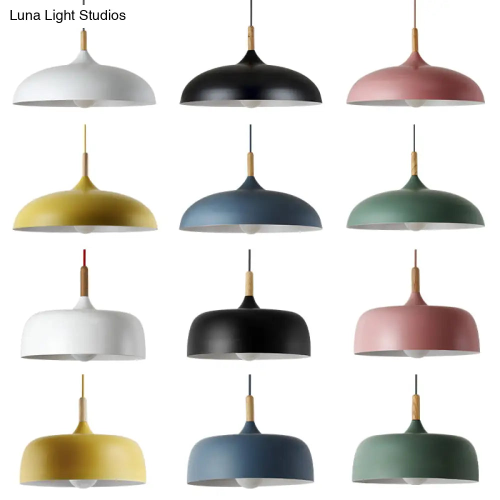 Modern LED Ceiling Pendant Light with Wood Lamp Socket - Macaron Color Option