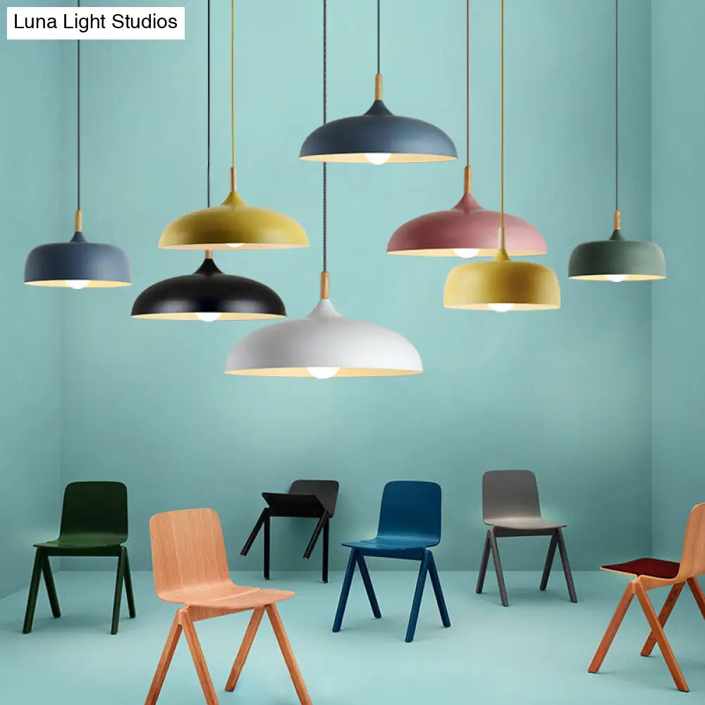 Modern LED Ceiling Pendant Light with Wood Lamp Socket - Macaron Color Option