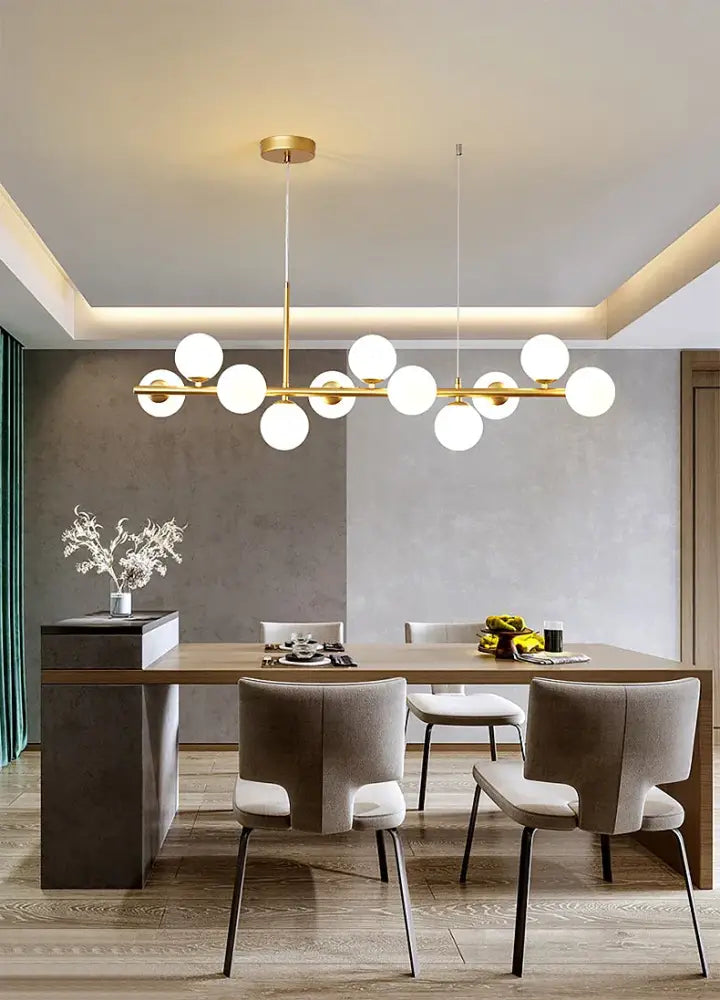 Modern chandelier decorbites™ 9-light black LED pendant light with gold-toned spherical globe bulbs in linear design