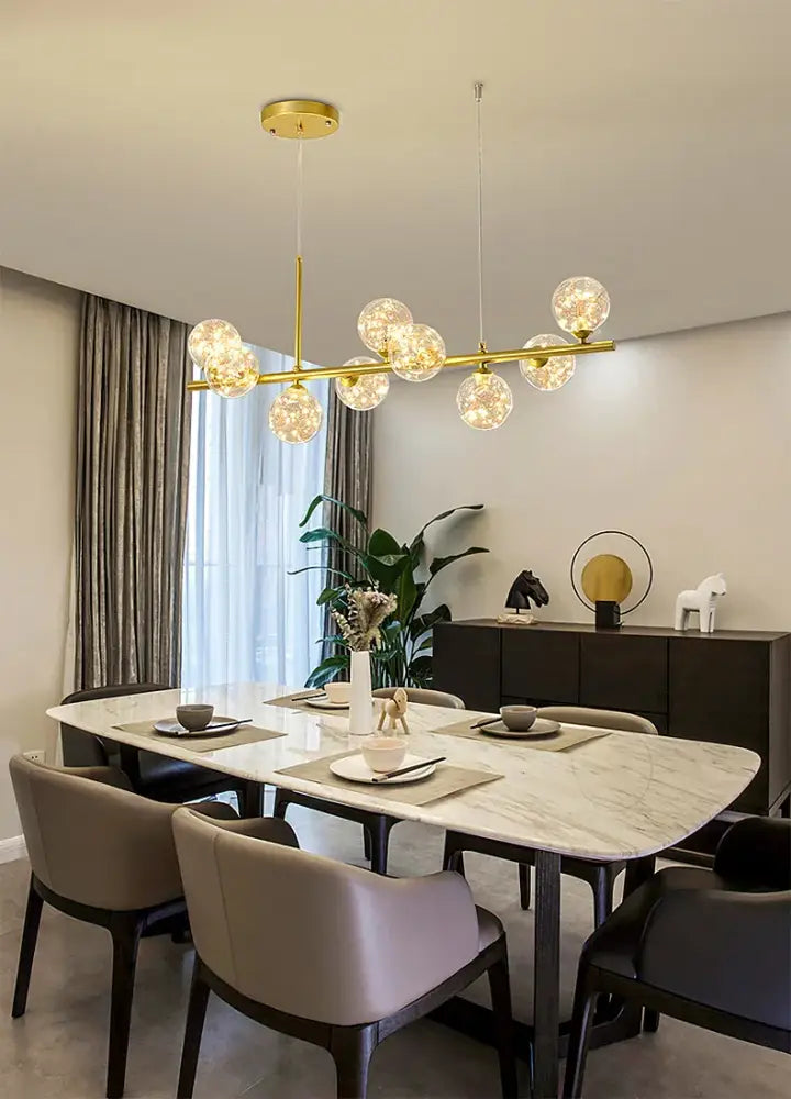 DecorBites™ 9-light modern chandelier with gold-toned head ring and spherical glass globe lights