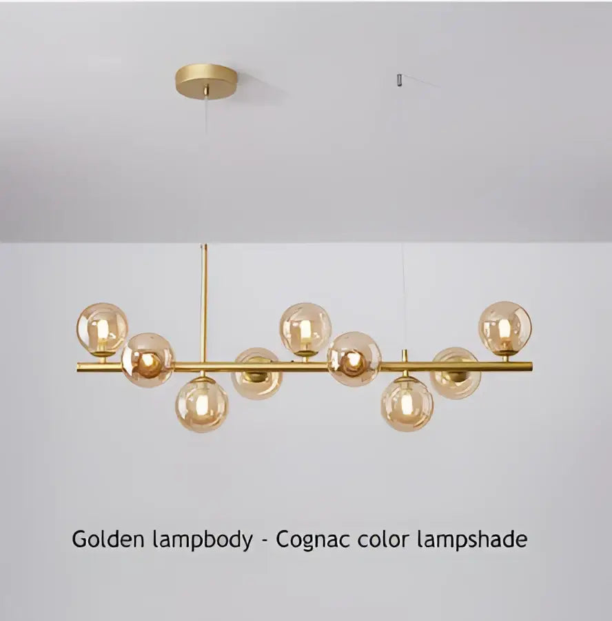 Decorbites™ 9-light modern chandelier with polished brass frame and cognac glass lampshades in sleek head ring design