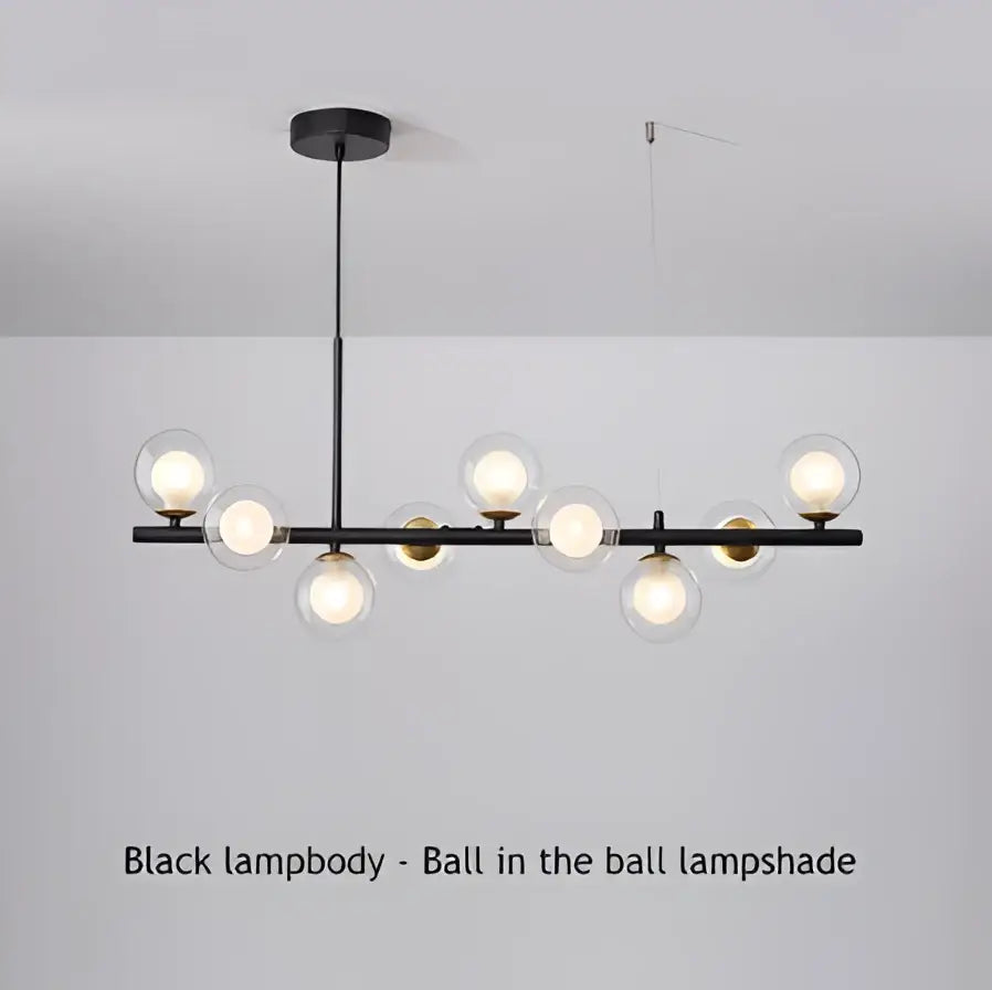 DecorBites™ 9-light modern black metal head ring chandelier with spherical glass lampshades and LED lights