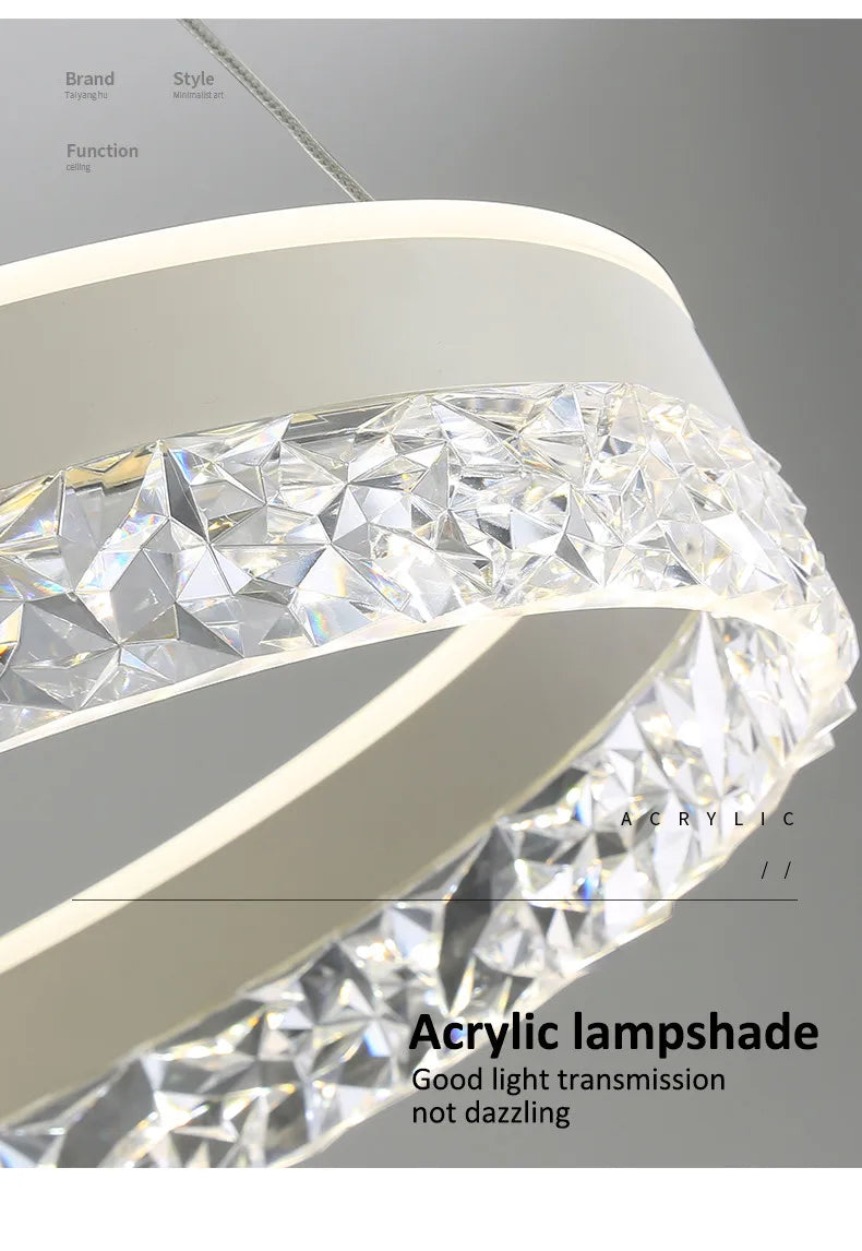 Clear faceted acrylic lampshade with modern ring design for modern led chandelier in living room and dining room
