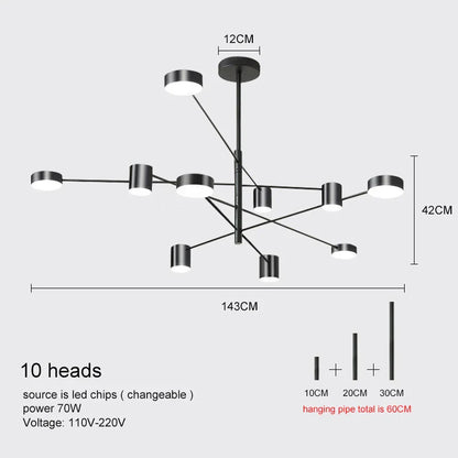 Modern LED Chandelier - Gold Black - Living Room - Bedroom - black 10 heads / Warm White - Chandelier