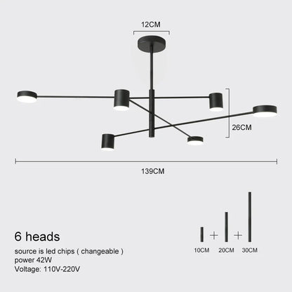 Modern LED Chandelier - Gold Black - Living Room - Bedroom - black 6 heads / Warm White - Chandelier