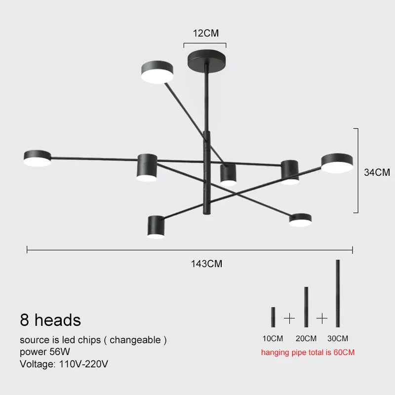 Modern LED Chandelier - Gold Black - Living Room - Bedroom - black 8 heads / Cold White - Chandelier