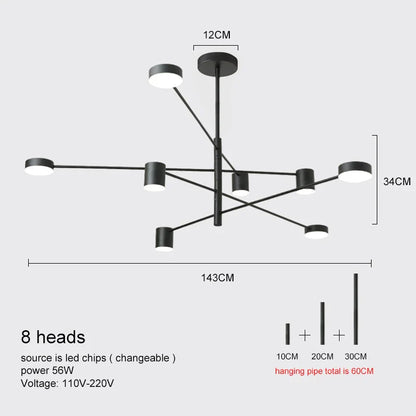 Modern LED Chandelier - Gold Black - Living Room - Bedroom - black 8 heads / Cold White - Chandelier