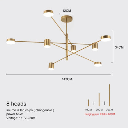Modern LED Chandelier - Gold Black - Living Room - Bedroom - brass 8 heads / Warm White - Chandelier