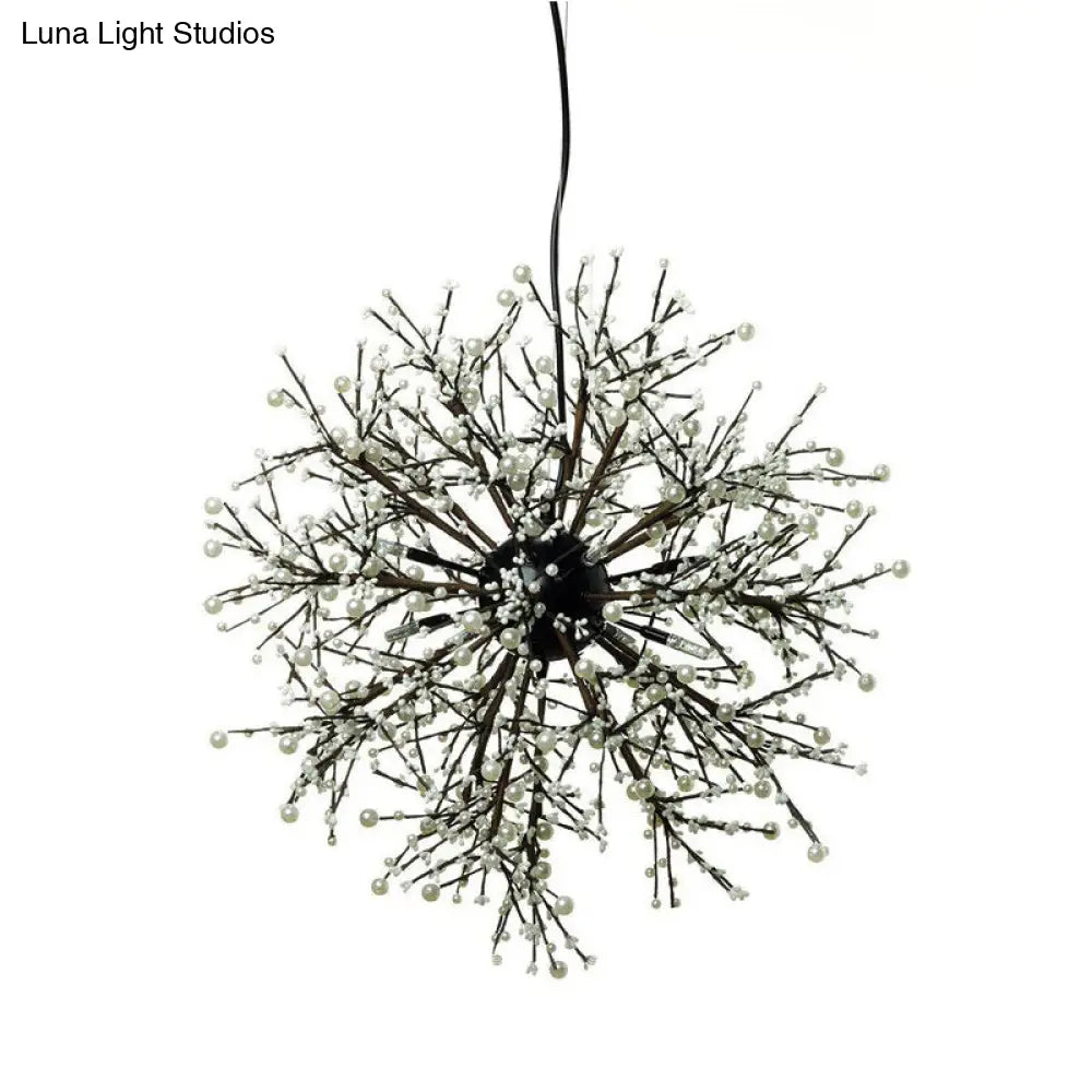 Lámpara de araña LED moderna: Lámpara colgante de techo de metal negro, 23,5"/31,5" de ancho, diseño dendrítico con perlas blancas/multicolores