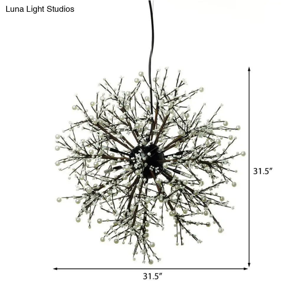 Lámpara de araña LED moderna: Lámpara colgante de techo de metal negro, 23,5"/31,5" de ancho, diseño dendrítico con perlas blancas/multicolores