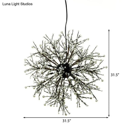 Lámpara de araña LED moderna: Lámpara colgante de techo de metal negro, 23,5"/31,5" de ancho, diseño dendrítico con perlas blancas/multicolores