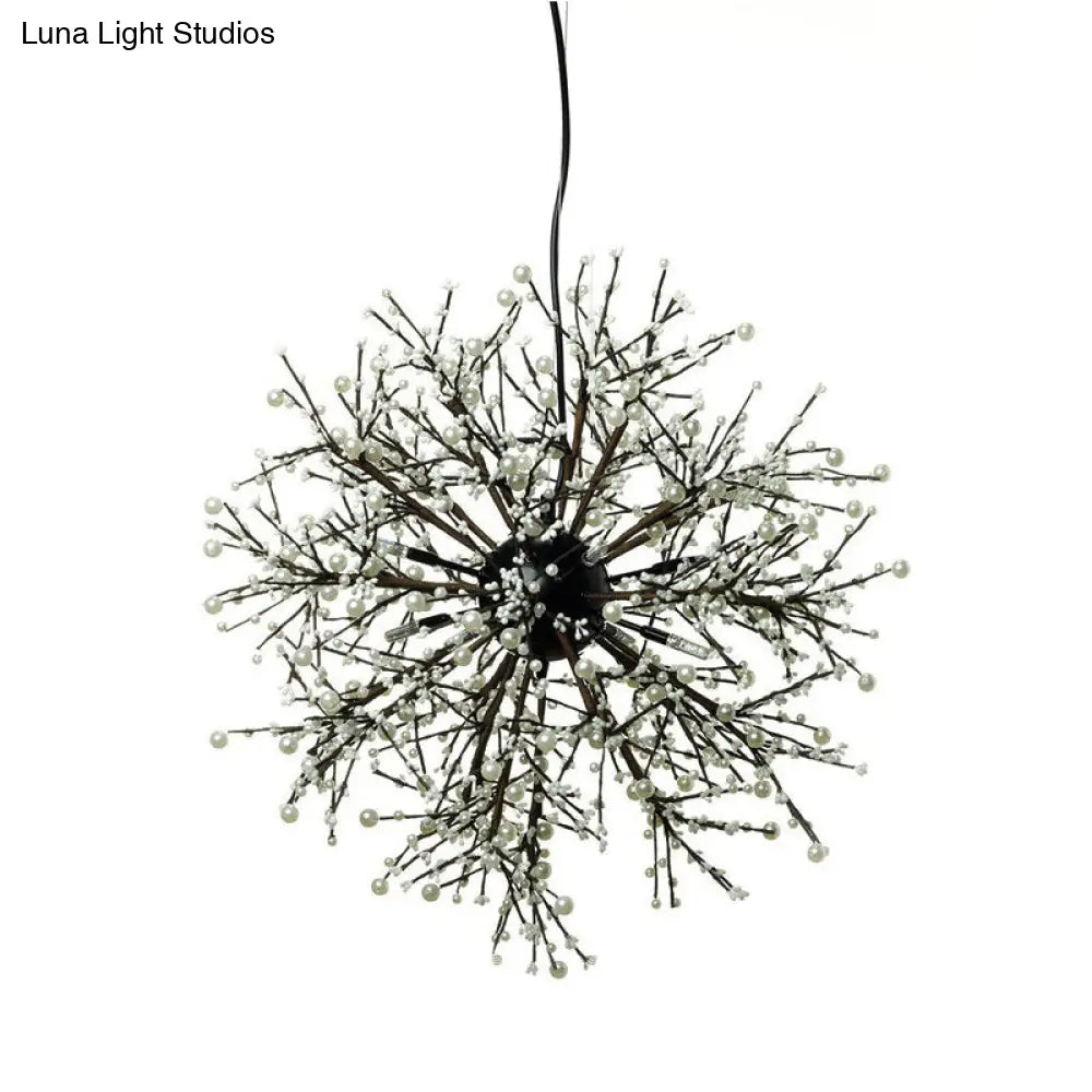 Lámpara de araña LED moderna: Lámpara colgante de techo de metal negro, 23,5"/31,5" de ancho, diseño dendrítico con perlas blancas/multicolores