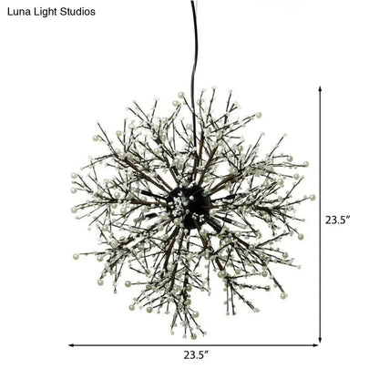 Lámpara de araña LED moderna: Lámpara colgante de techo de metal negro, 23,5"/31,5" de ancho, diseño dendrítico con perlas blancas/multicolores