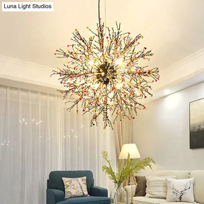 Lámpara de araña LED moderna: Lámpara colgante de techo de metal negro, 23,5"/31,5" de ancho, diseño dendrítico con perlas blancas/multicolores